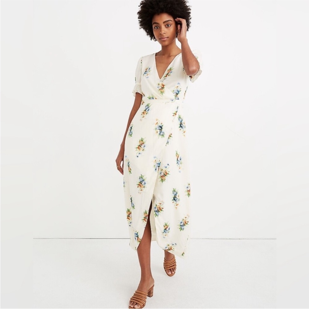 Madewell Cream Asymmetrical Wrap Maxi Dress